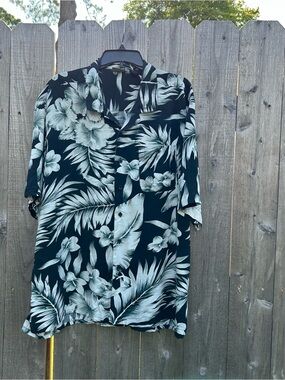 Axist Men’s Black Floral 100% Silk Hawaiian Short Sleeve Button Down Shirt XXL
